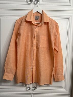 OTTO Men’s Large Peach Coloured Long Sleeve Relaxed Fit Button Down Linen Shirt